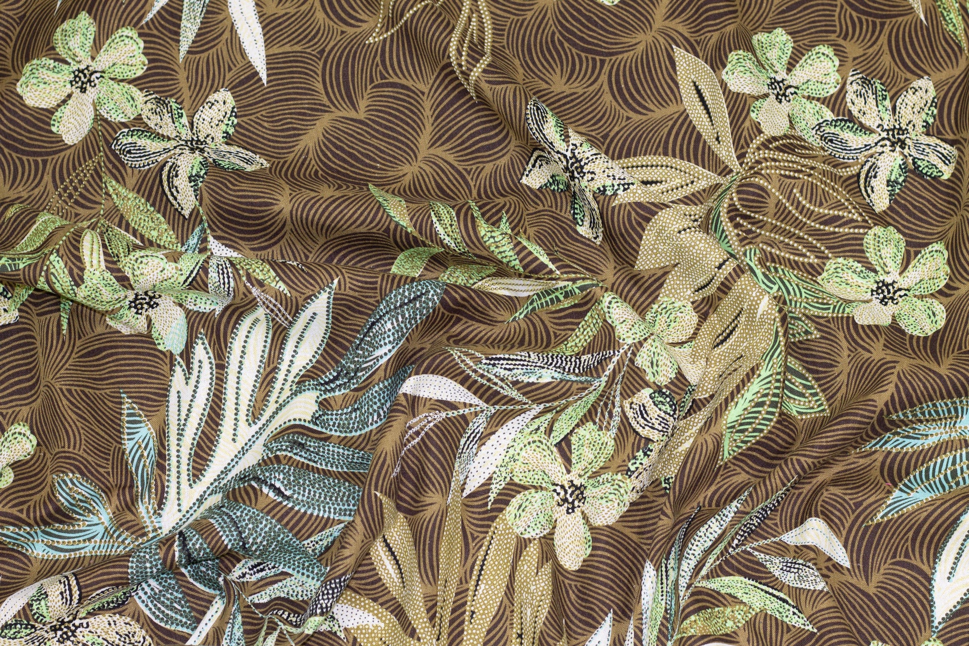 Brown, Green, Beige and Blue Floral Cotton and Linen Blend - Prime Fabrics