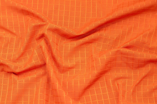 Orange Windowpane Cotton and Linen Brocade - Prime Fabrics