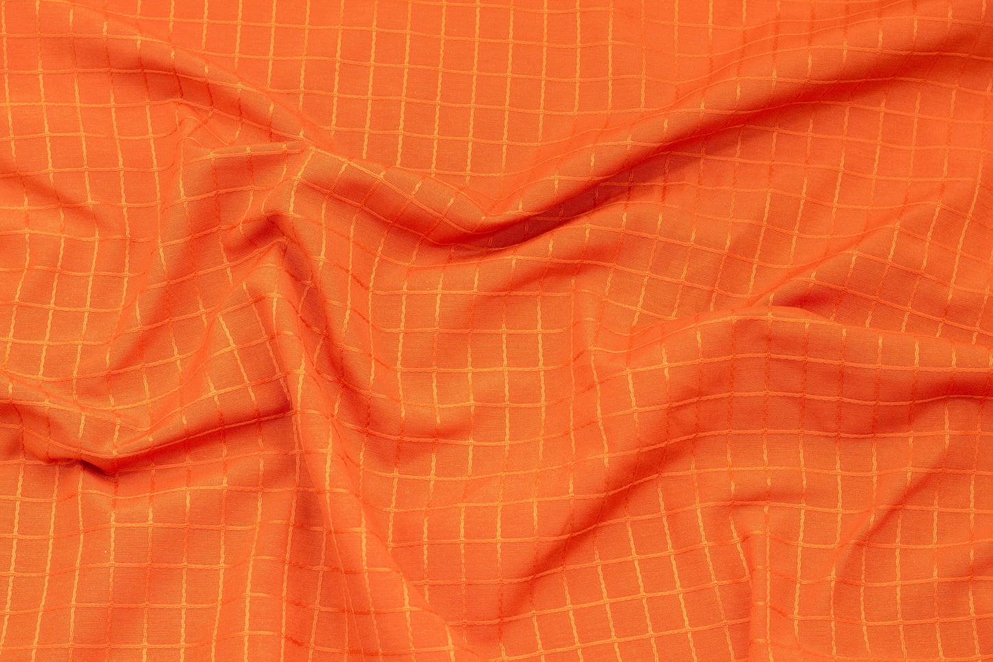 Orange Windowpane Cotton and Linen Brocade - Prime Fabrics