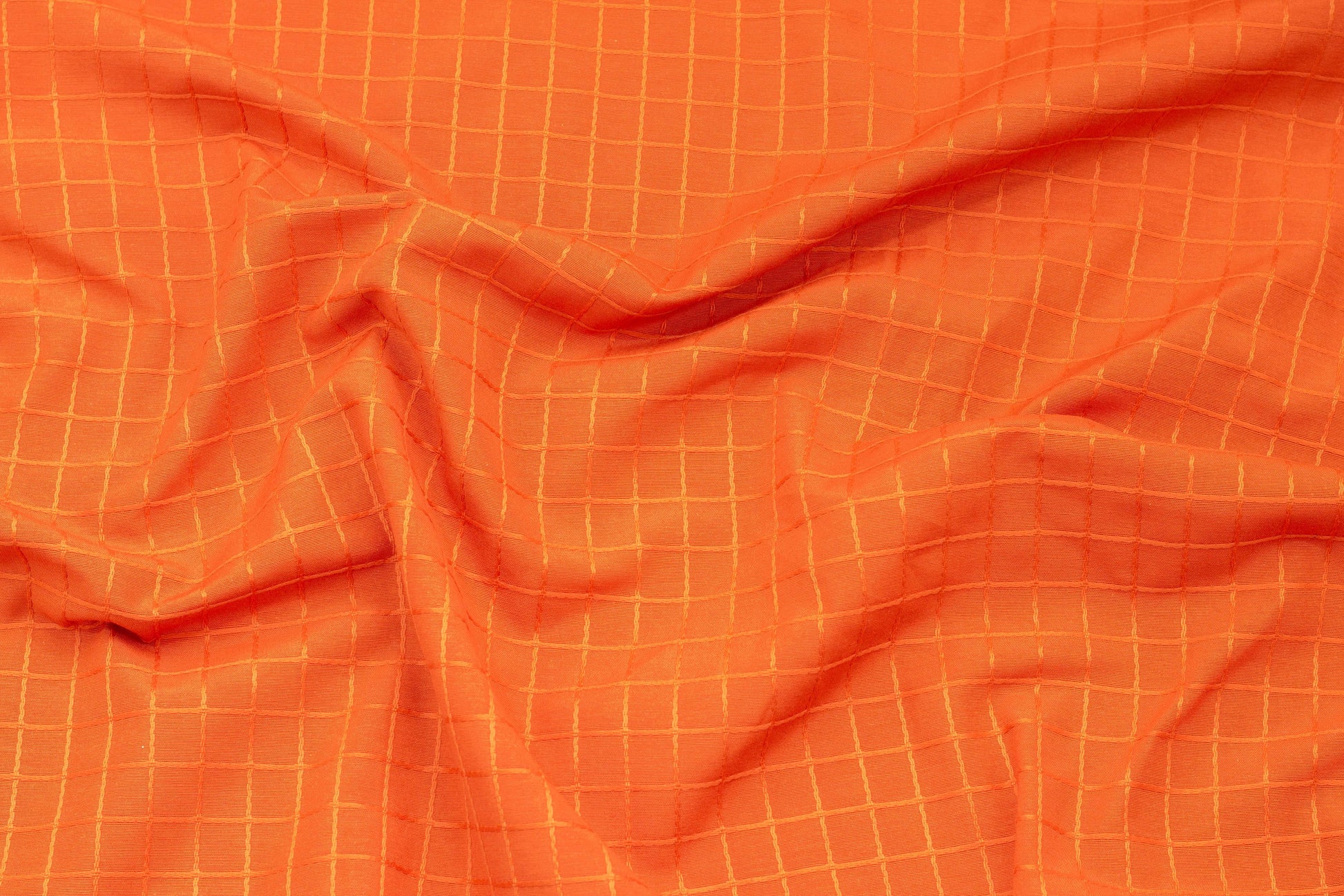 Orange Windowpane Cotton and Linen Brocade - Prime Fabrics