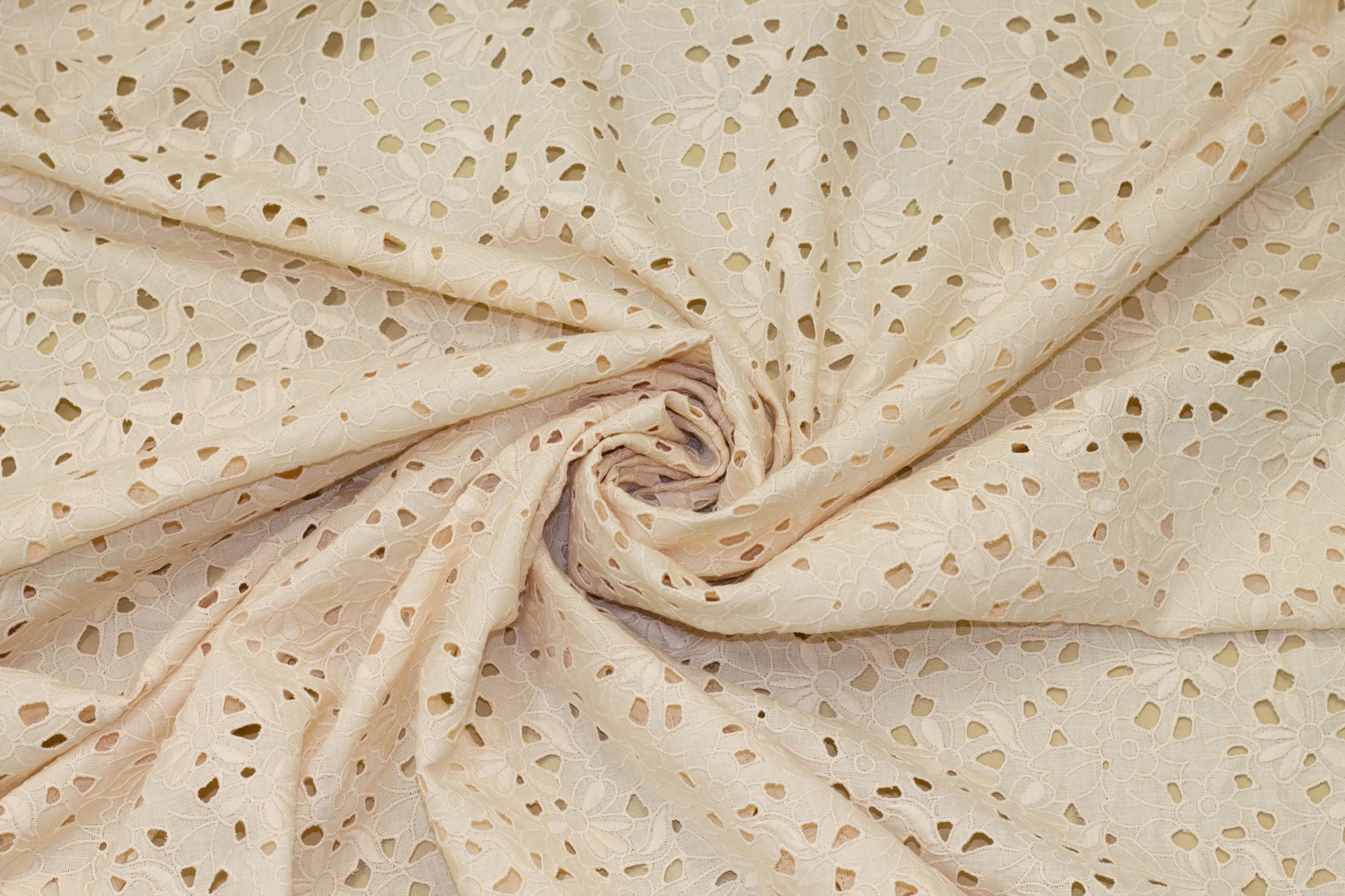 Embroidered Floral Eyelet Linen - Beige – Prime Fabrics