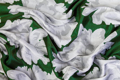 Double Faced Floral Brocade - Green and White - Prime Fabrics
