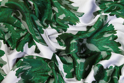 Double Faced Floral Brocade - Green and White - Prime Fabrics