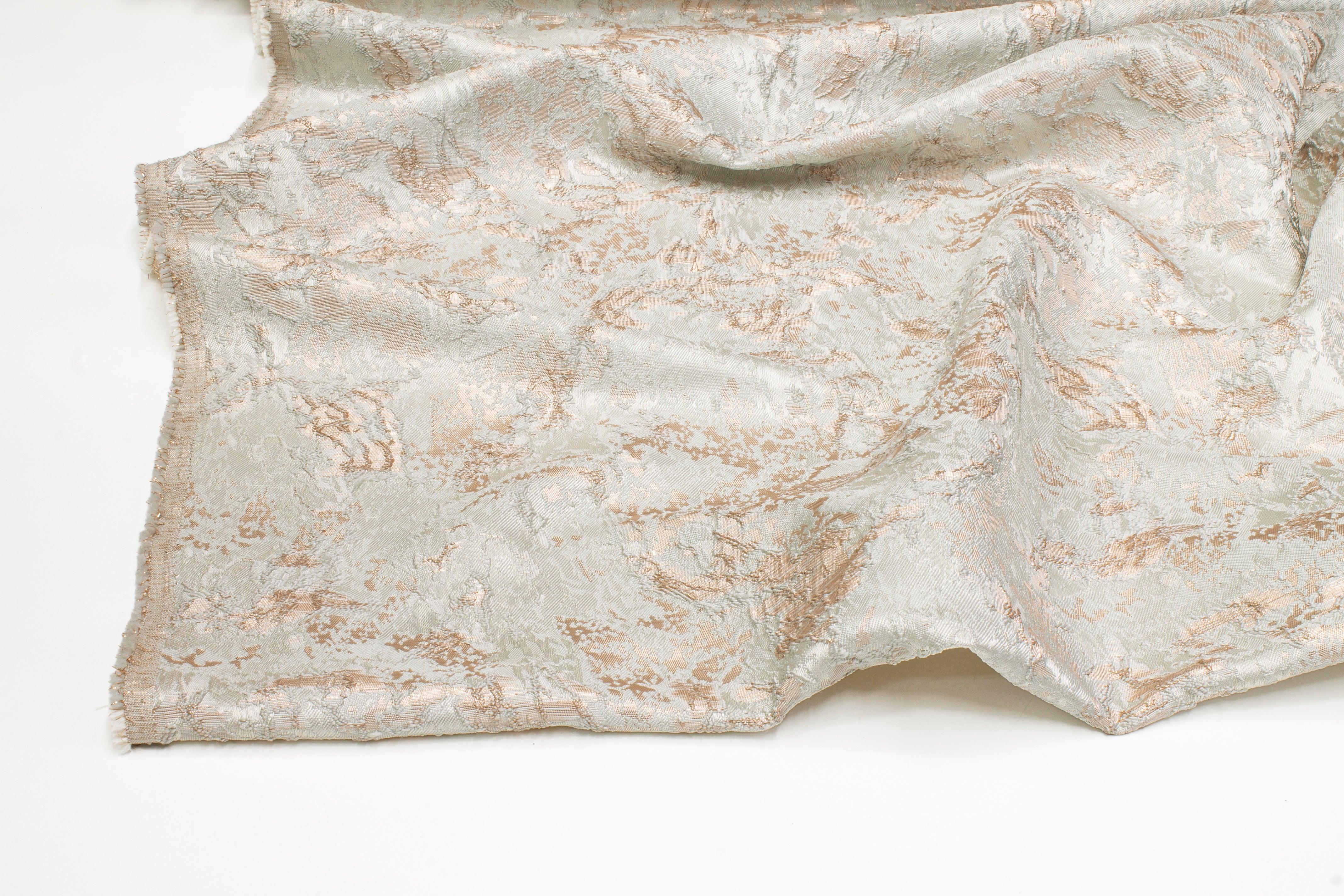 Metallic Brocade - Platinum Gray and Blush - Prime Fabrics