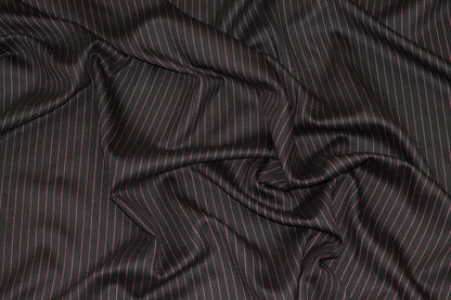 Black and Pink Striped Italian Stretch Wool Suiting - Prime Fabrics