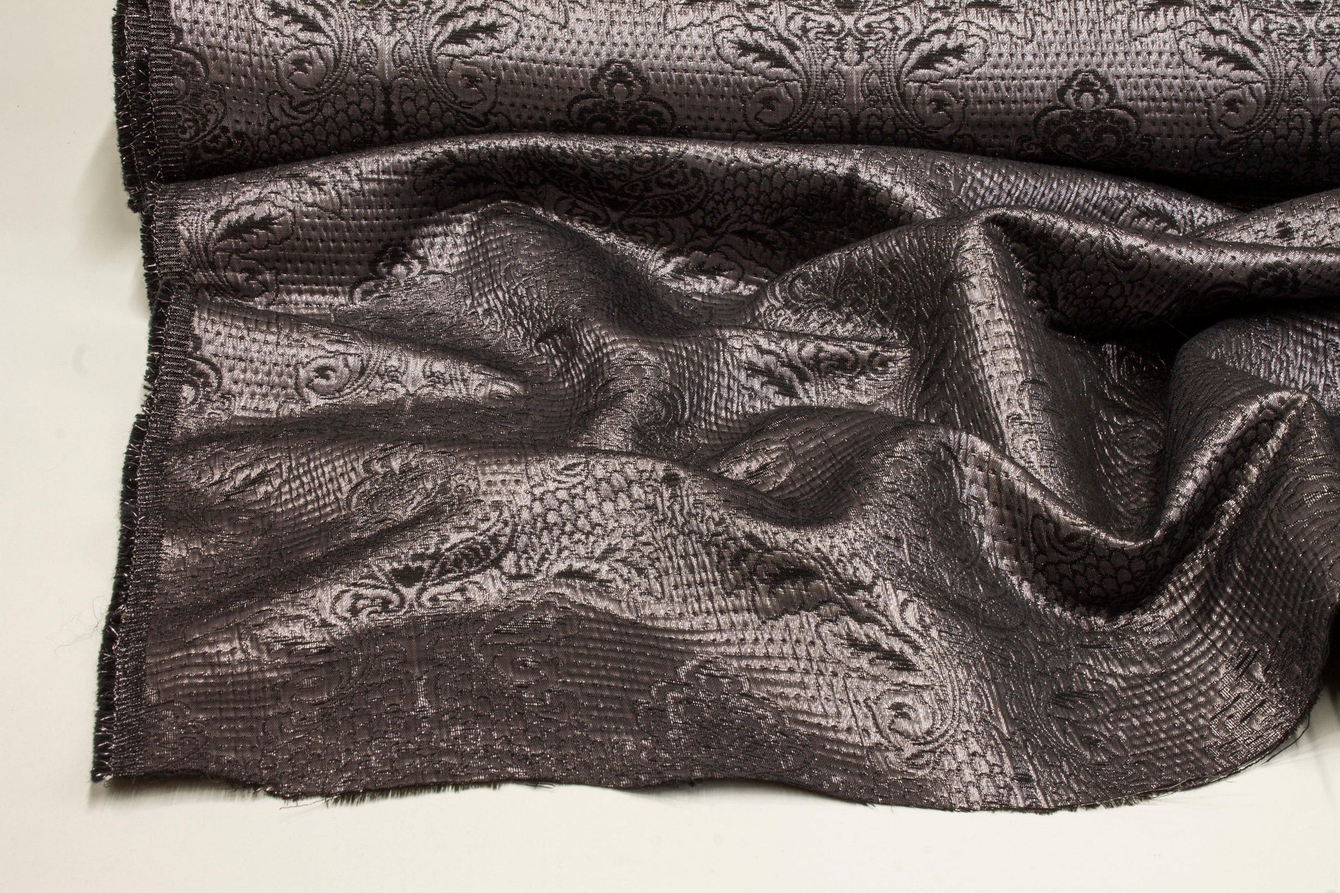 Metallic Damask Crushed Brocade - Charcoal Gray - Prime Fabrics