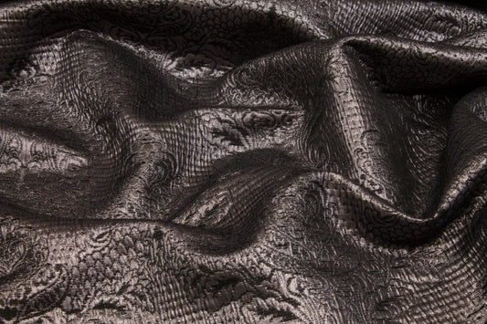 Metallic Damask Crushed Brocade - Charcoal Gray - Prime Fabrics