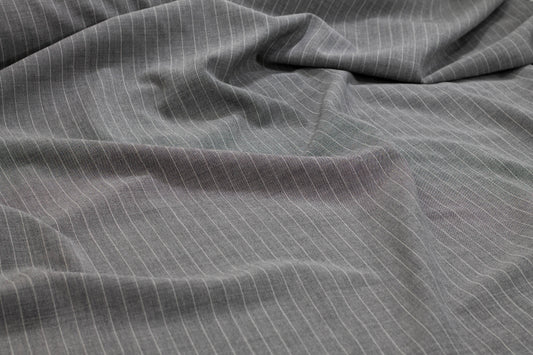 Gray and White Pin Stripe Stretch Italian Wool - Prime Fabrics