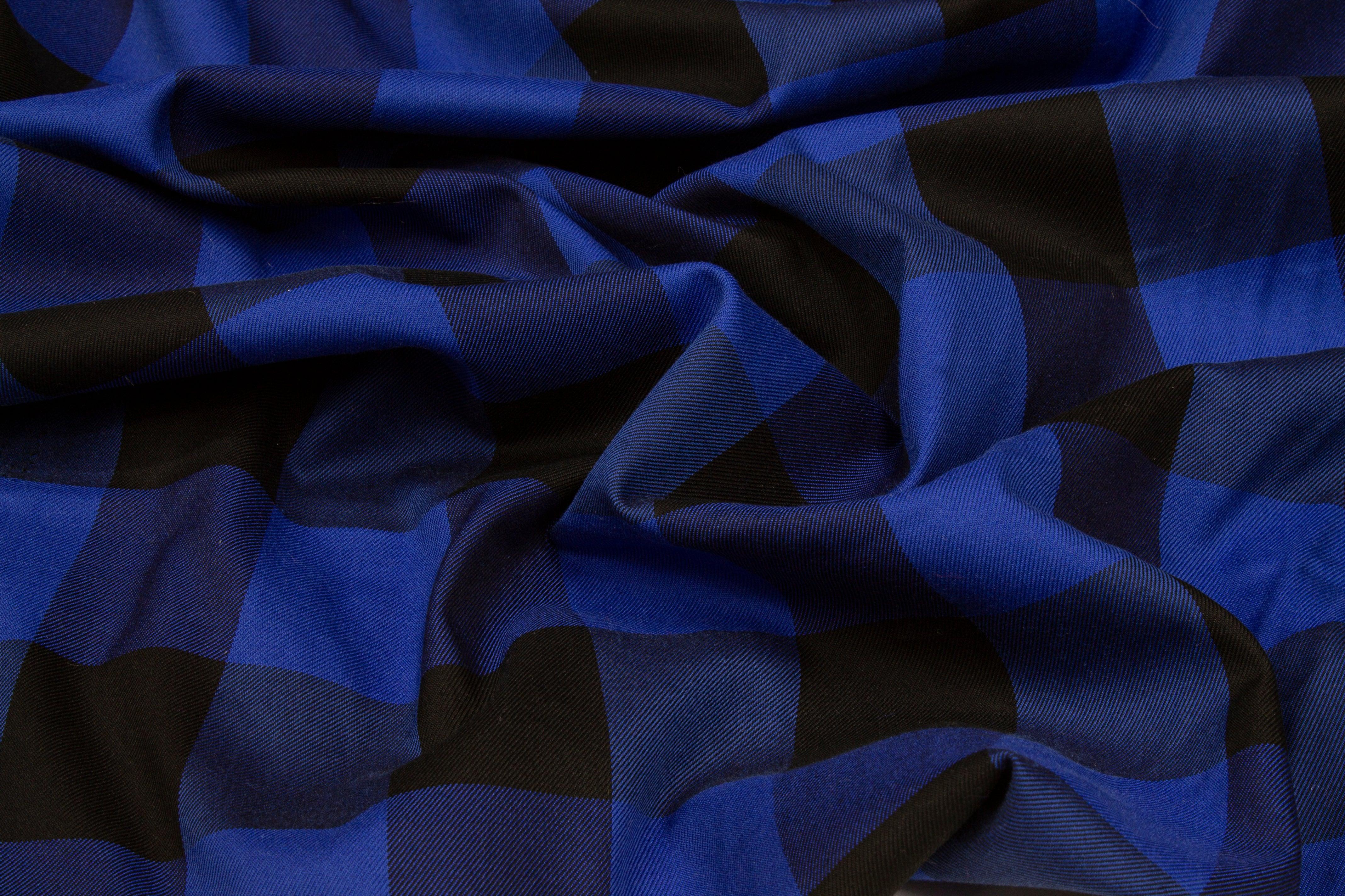 Buffalo Plaid Silk and Cotton Twill - Royal Blue and Black - Prime Fabrics