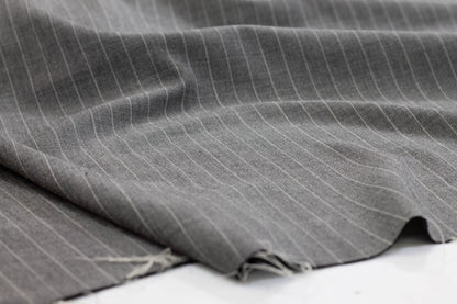 Gray and White Pin Stripe Stretch Italian Wool - Prime Fabrics