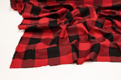 Buffalo Plaid Silk and Cotton Twill - Red and Black - Prime Fabrics