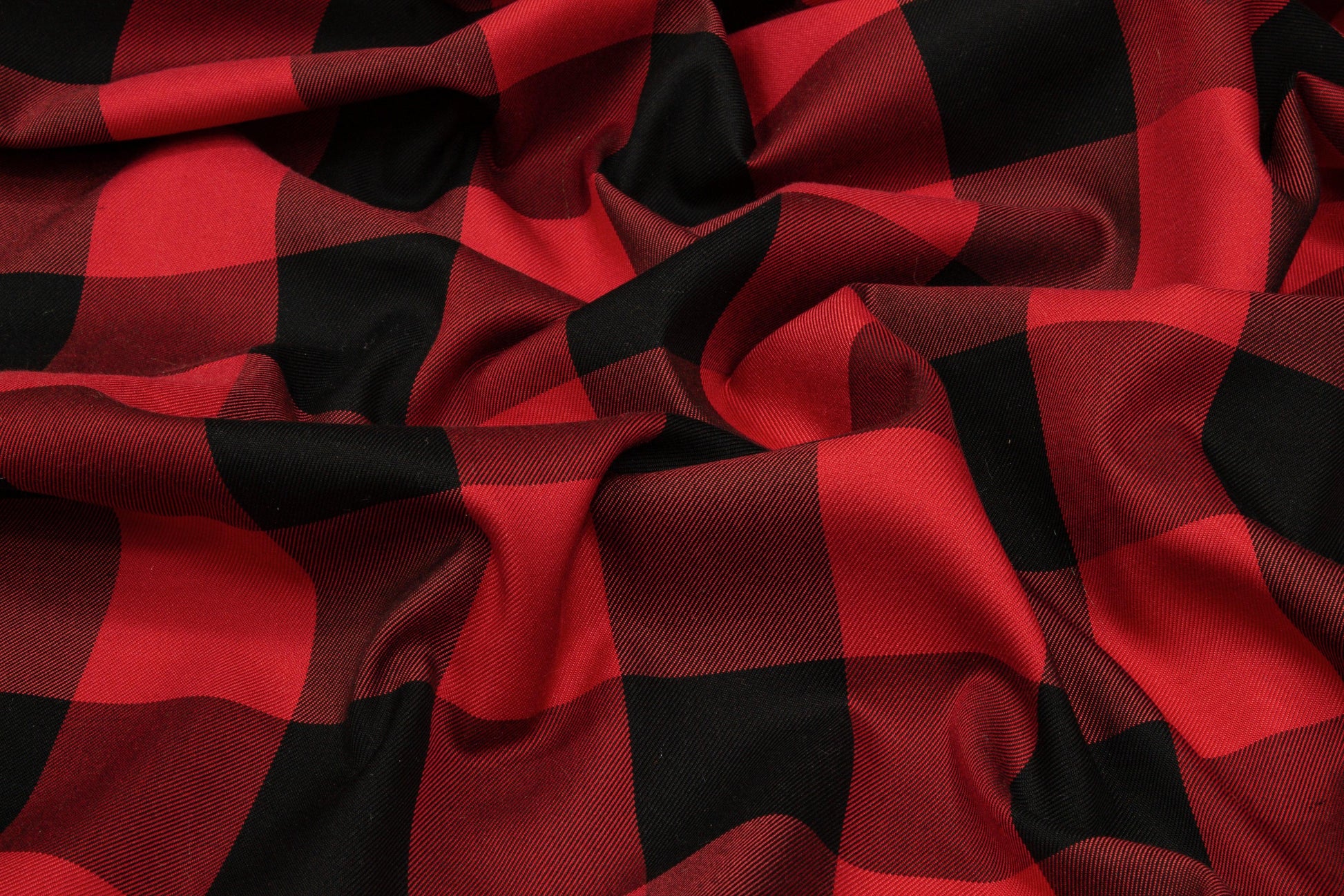 Buffalo Plaid Silk and Cotton Twill - Red and Black - Prime Fabrics