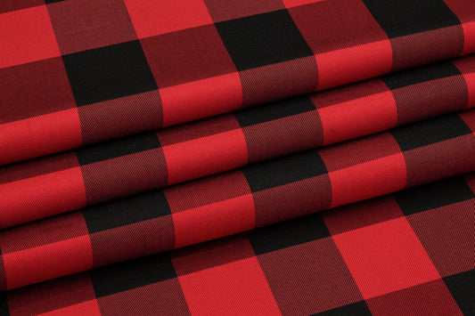 Buffalo Plaid Silk and Cotton Twill - Red and Black - Prime Fabrics