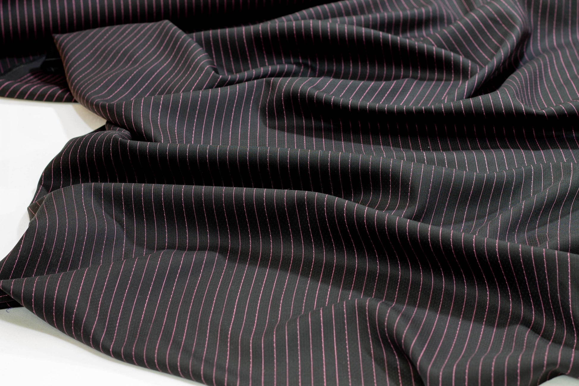 Black and Pink Striped Italian Stretch Wool Suiting - Prime Fabrics