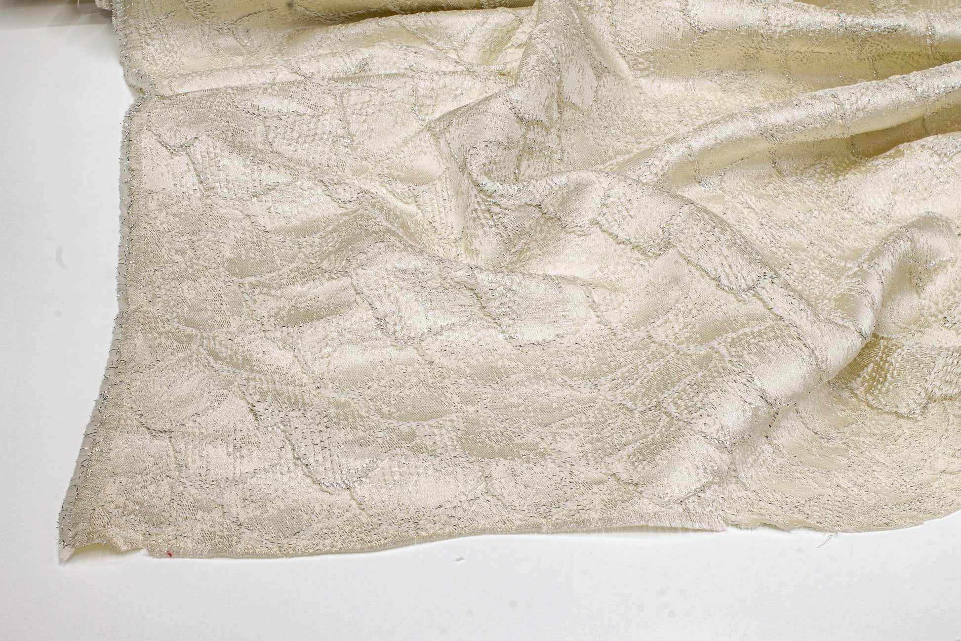 Fish Scale Metallic Brocade - Ivory and Silver - Prime Fabrics