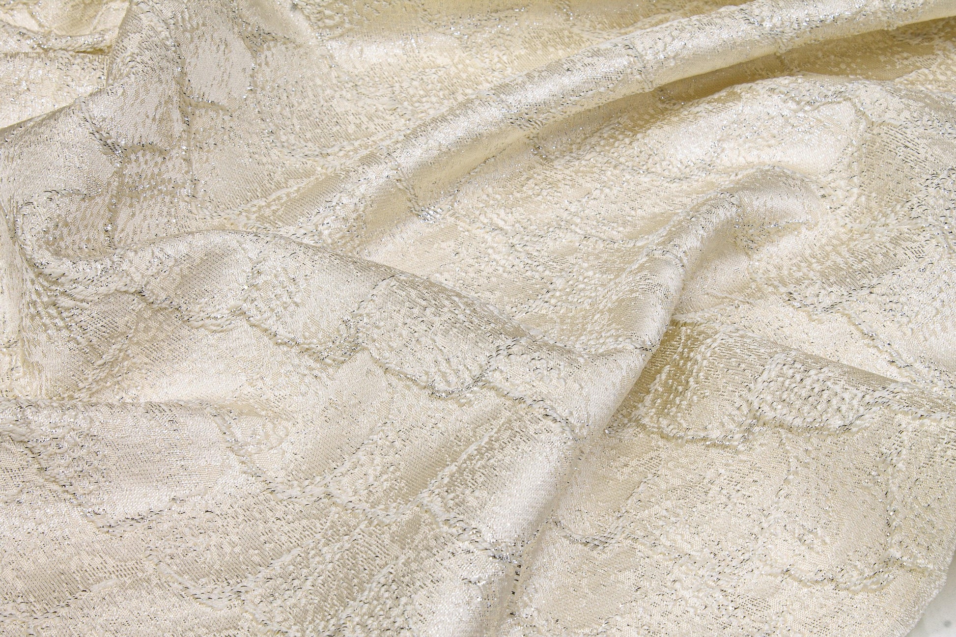 Fish Scale Metallic Brocade - Ivory and Silver - Prime Fabrics