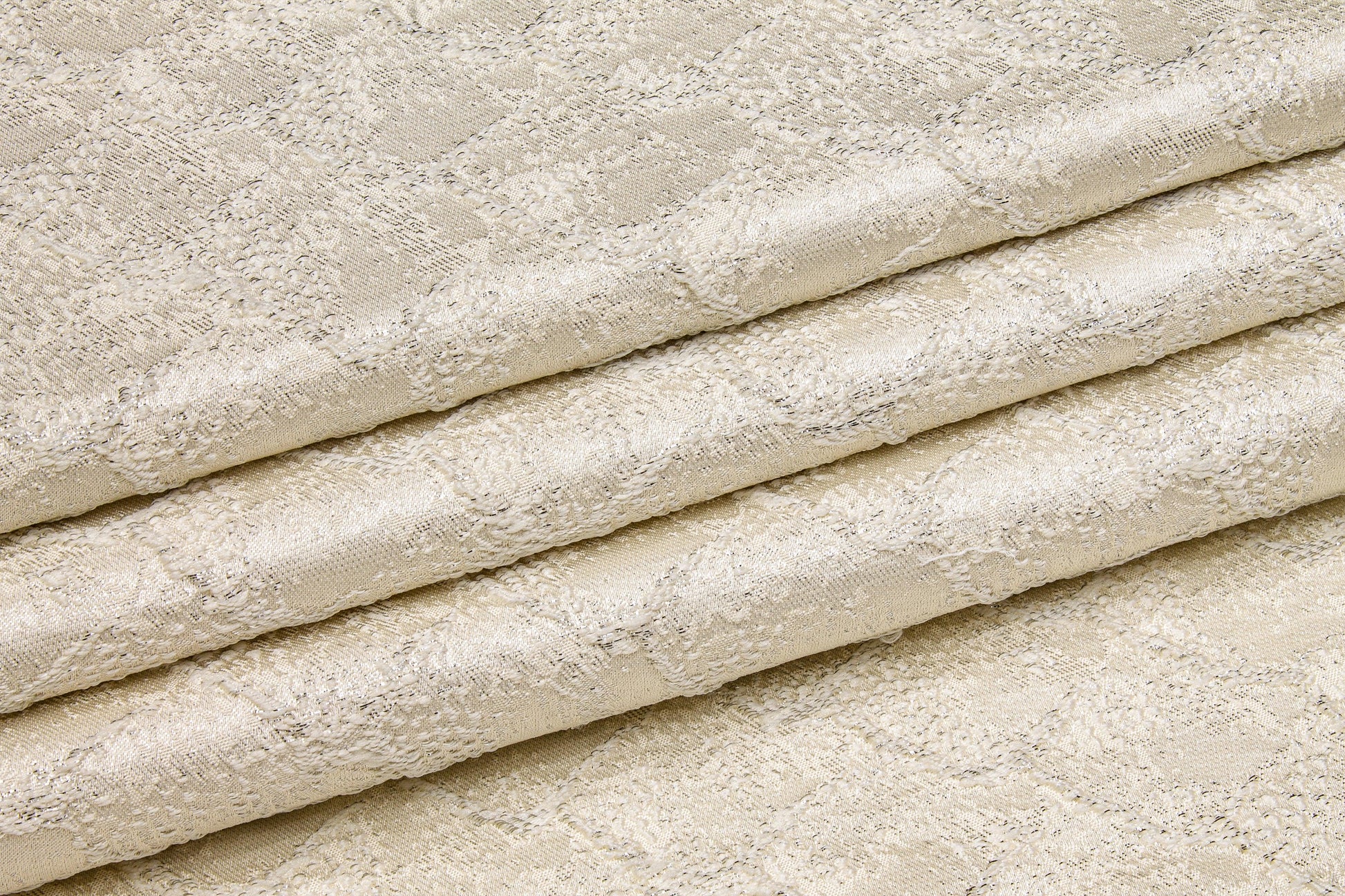 Fish Scale Metallic Brocade - Ivory and Silver - Prime Fabrics