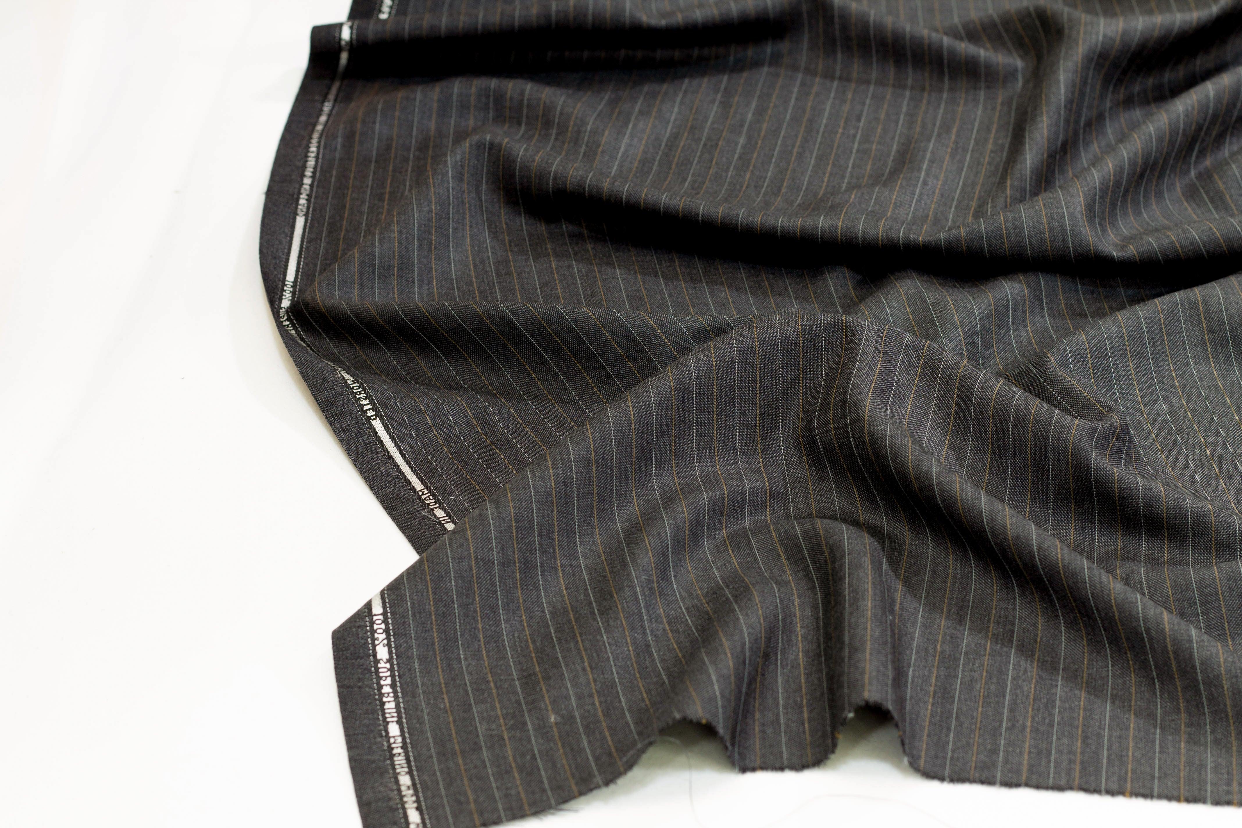 Gray Striped British Merino Wool - Prime Fabrics