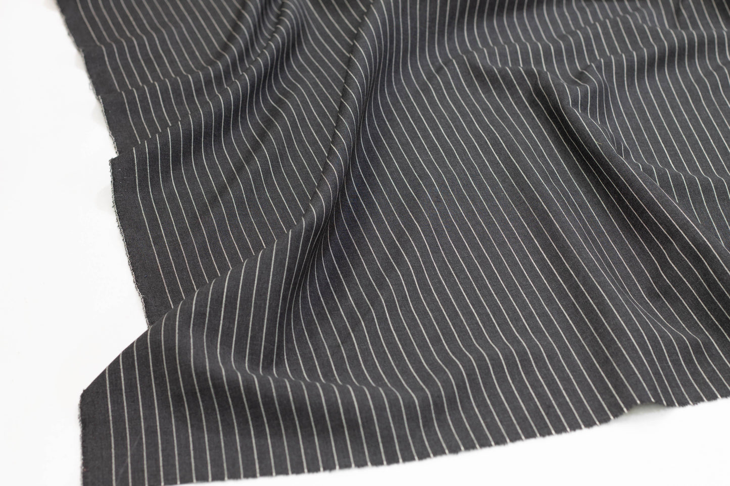 Charcoal Gray and Off White Pin Striped Italian Wool Suiting - Prime Fabrics