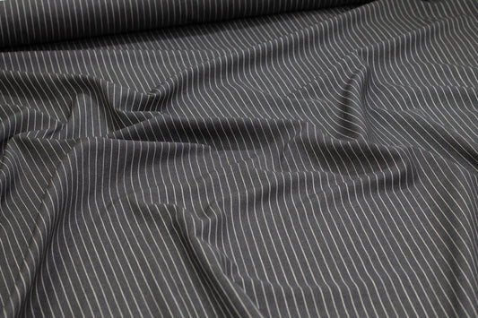 Charcoal Gray and Off White Pin Striped Italian Wool Suiting - Prime Fabrics