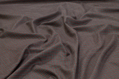 Gray, Red, and Black Mini Check Italian Wool Suiting - Prime Fabrics