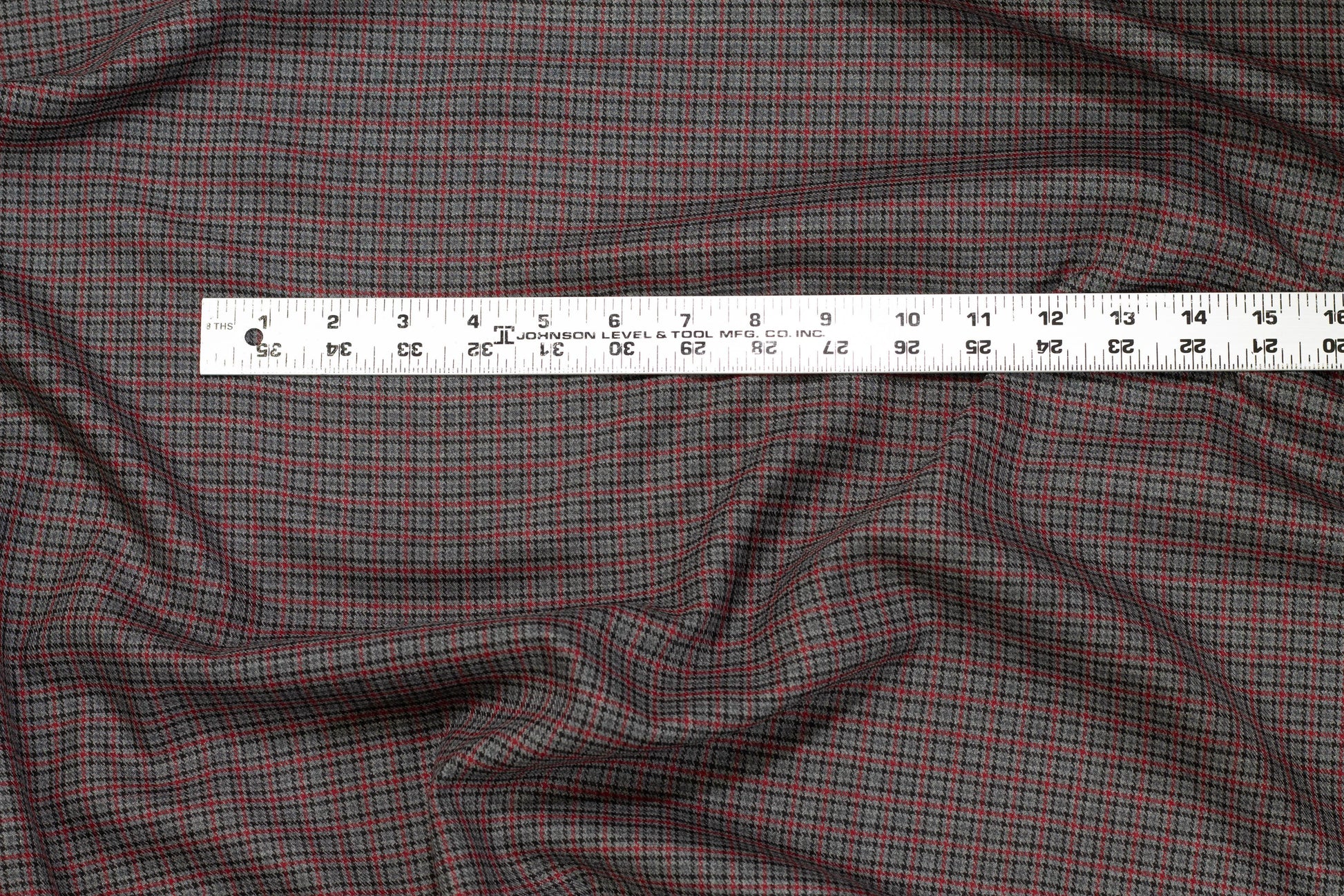Gray, Red, and Black Mini Check Italian Wool Suiting - Prime Fabrics