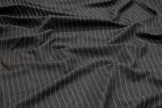 Dark Gray Striped Stretch Italian Wool Suiting - Prime Fabrics
