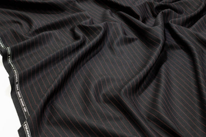 Black and Burned Orange Pin Stripe British Wool - Prime Fabrics