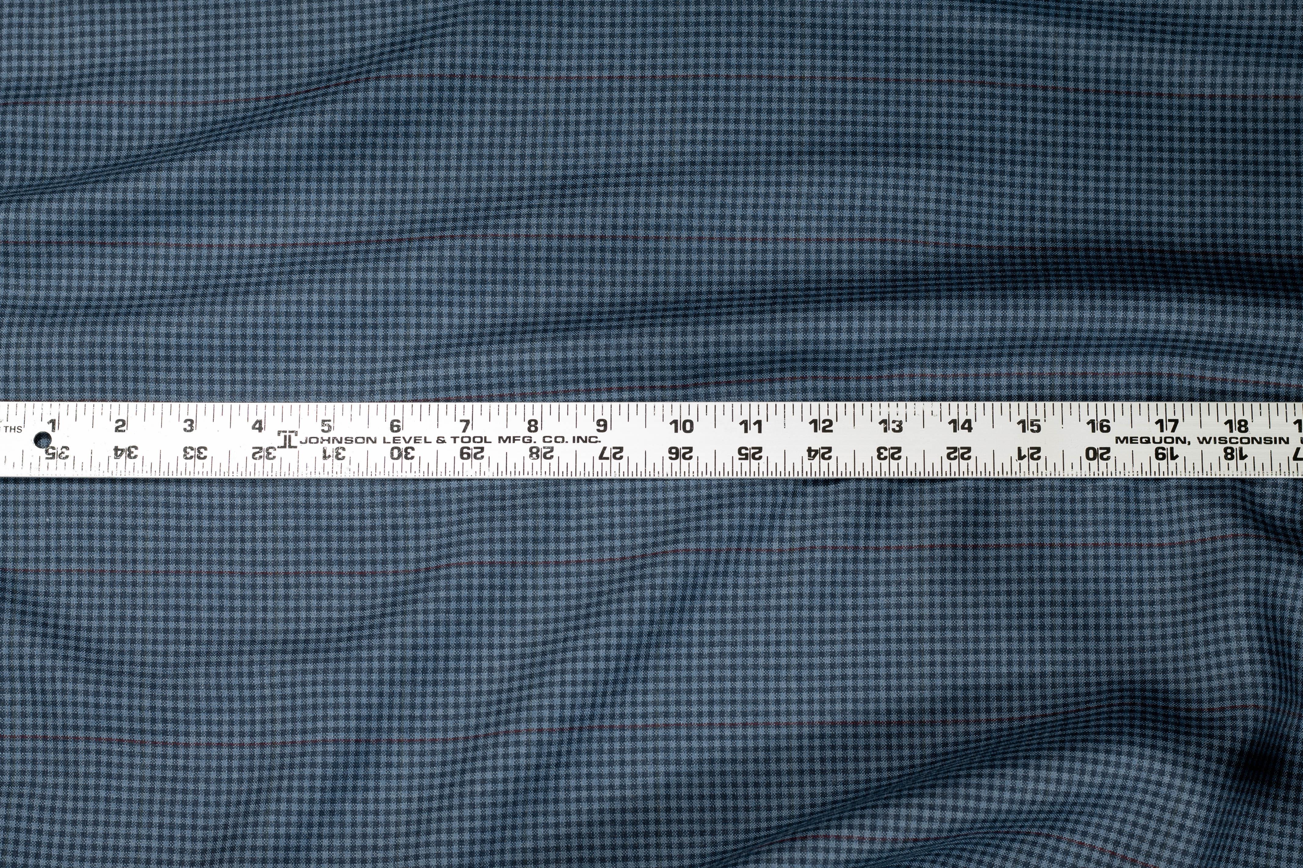 Blue Mini Check Italian Wool Suiting - Prime Fabrics