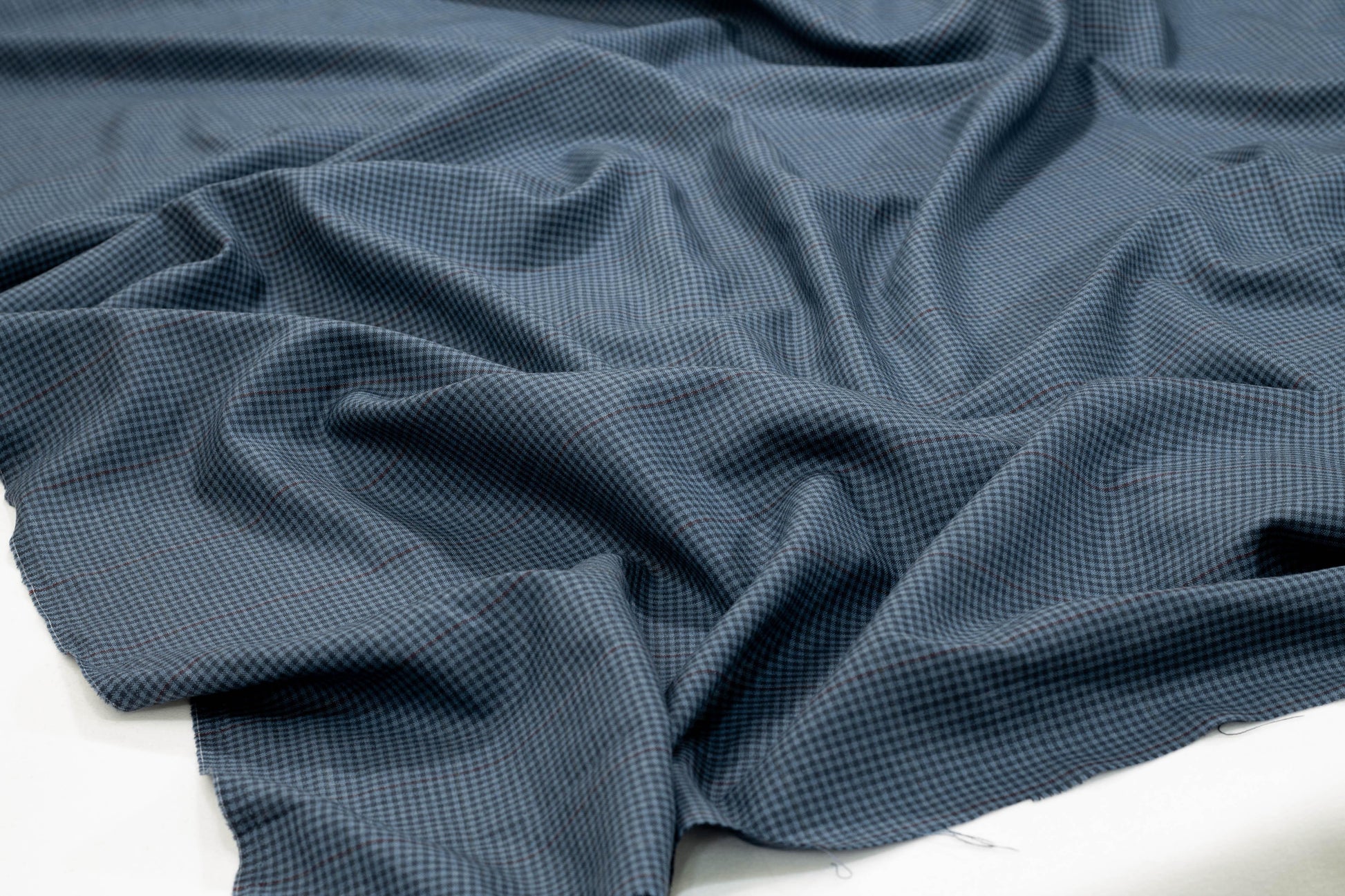 Blue Mini Check Italian Wool Suiting - Prime Fabrics