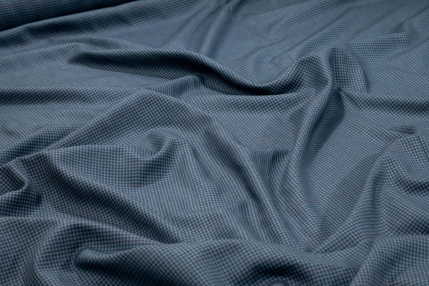 Blue Mini Check Italian Wool Suiting - Prime Fabrics