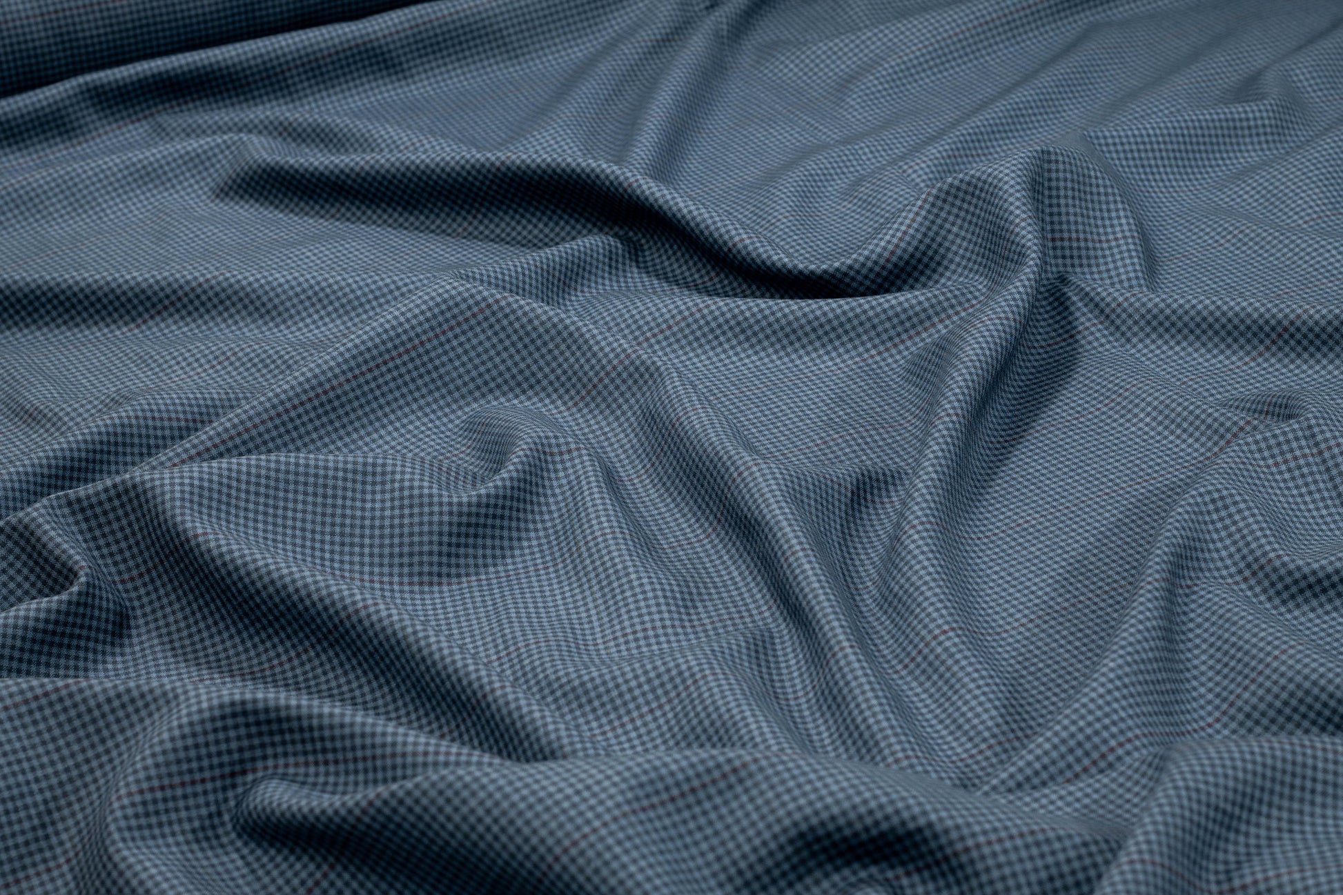 Blue Mini Check Italian Wool Suiting - Prime Fabrics