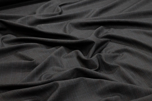 Charcoal Gray Checked Super 130's British Wool - Prime Fabrics