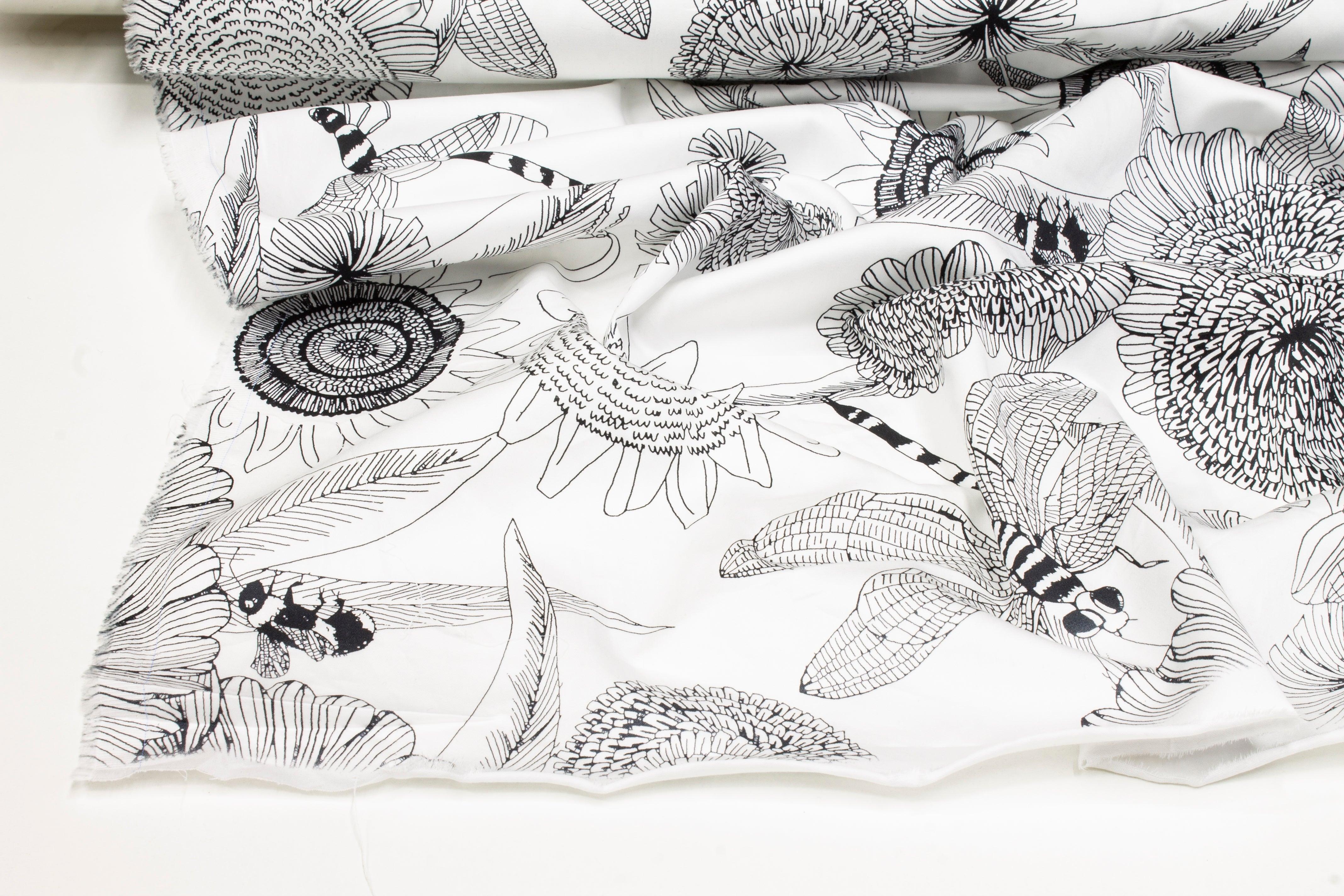 Sunflower Cotton Sateen - Black and White - Prime Fabrics