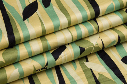 Floral Cotton Sateen - Green, Black, Gold - Prime Fabrics