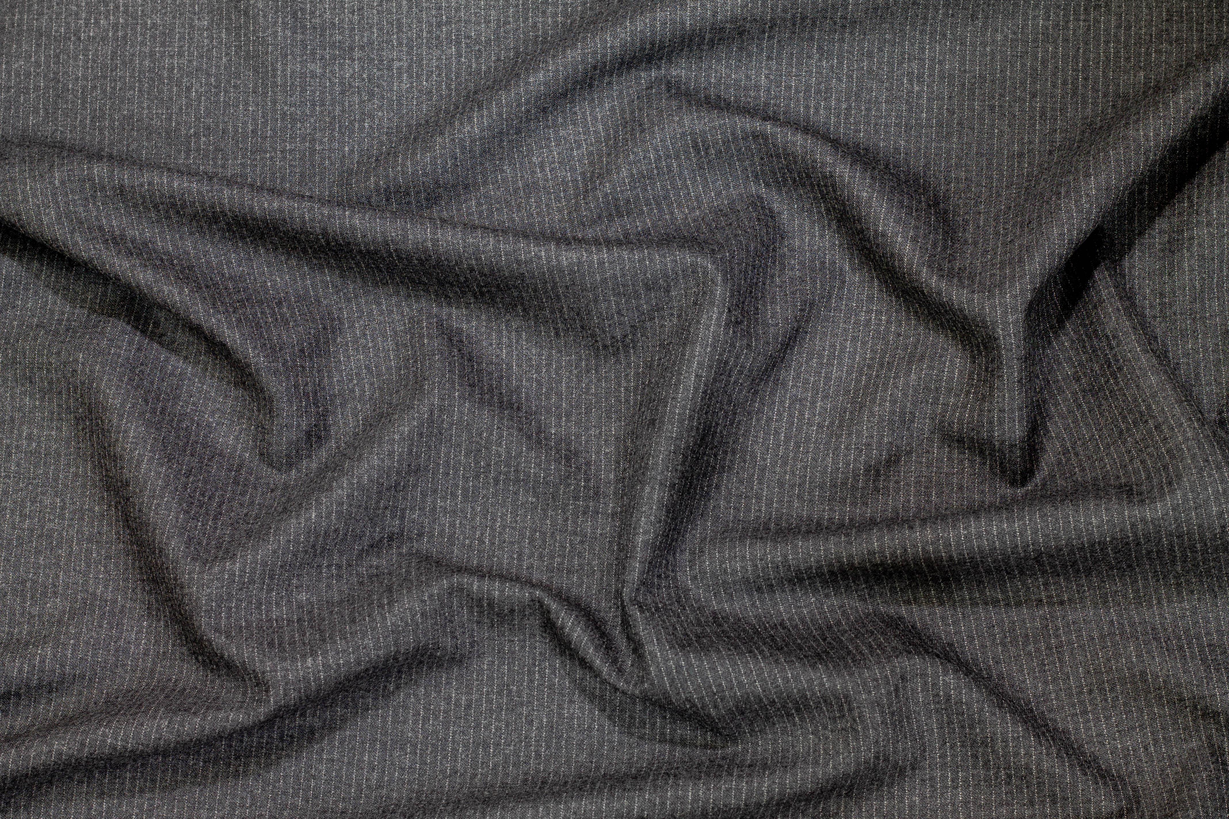 Charcoal Gray Pin Striped Italian Wool - Prime Fabrics