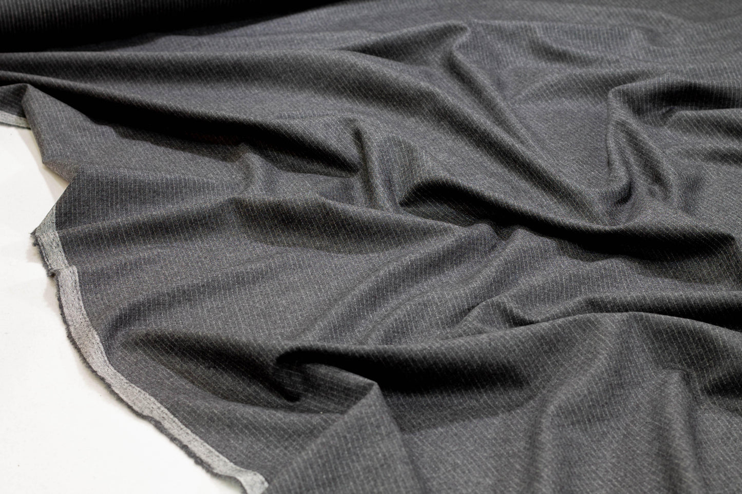 Charcoal Gray Pin Striped Italian Wool - Prime Fabrics