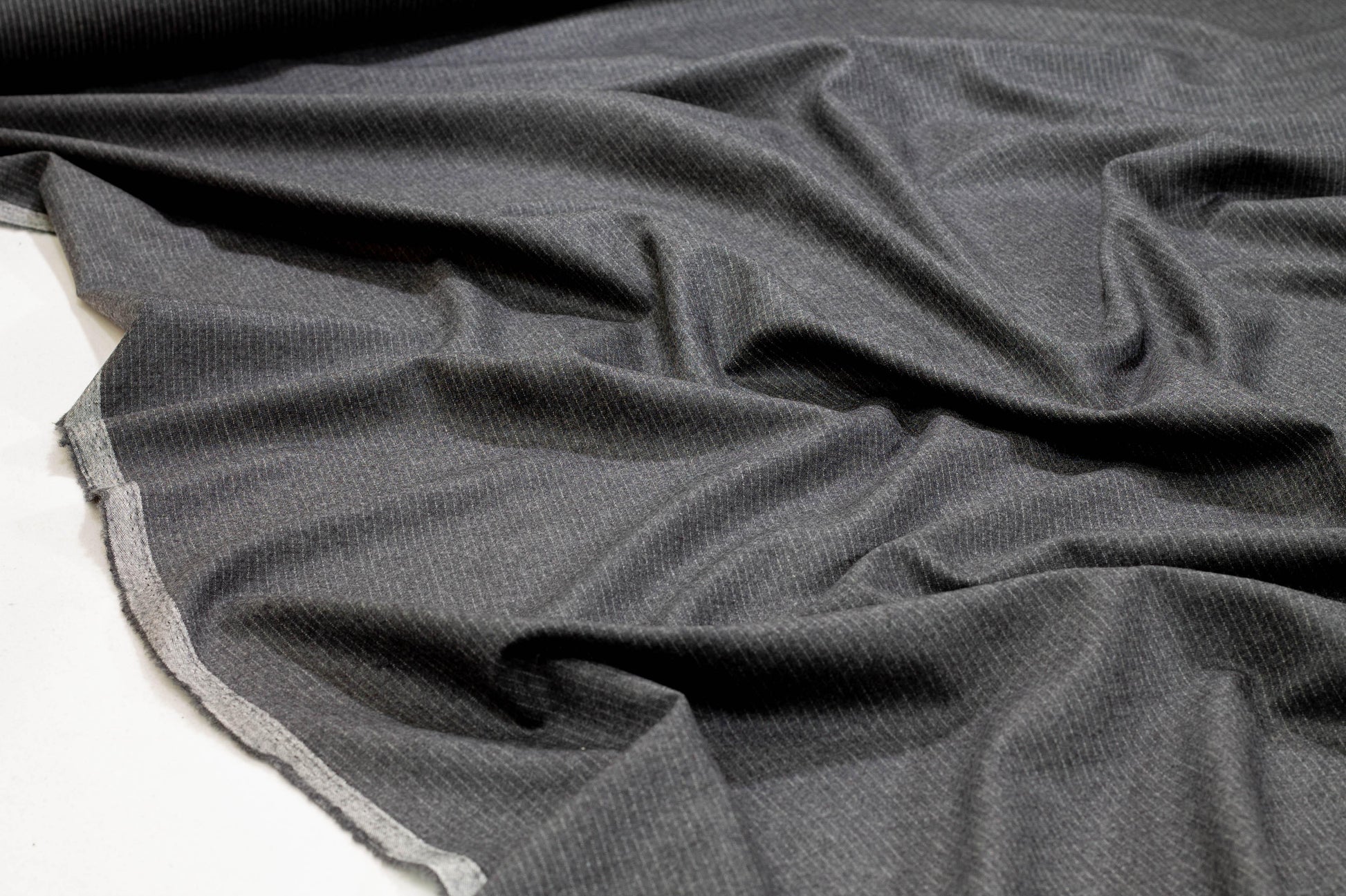 Charcoal Gray Pin Striped Italian Wool - Prime Fabrics