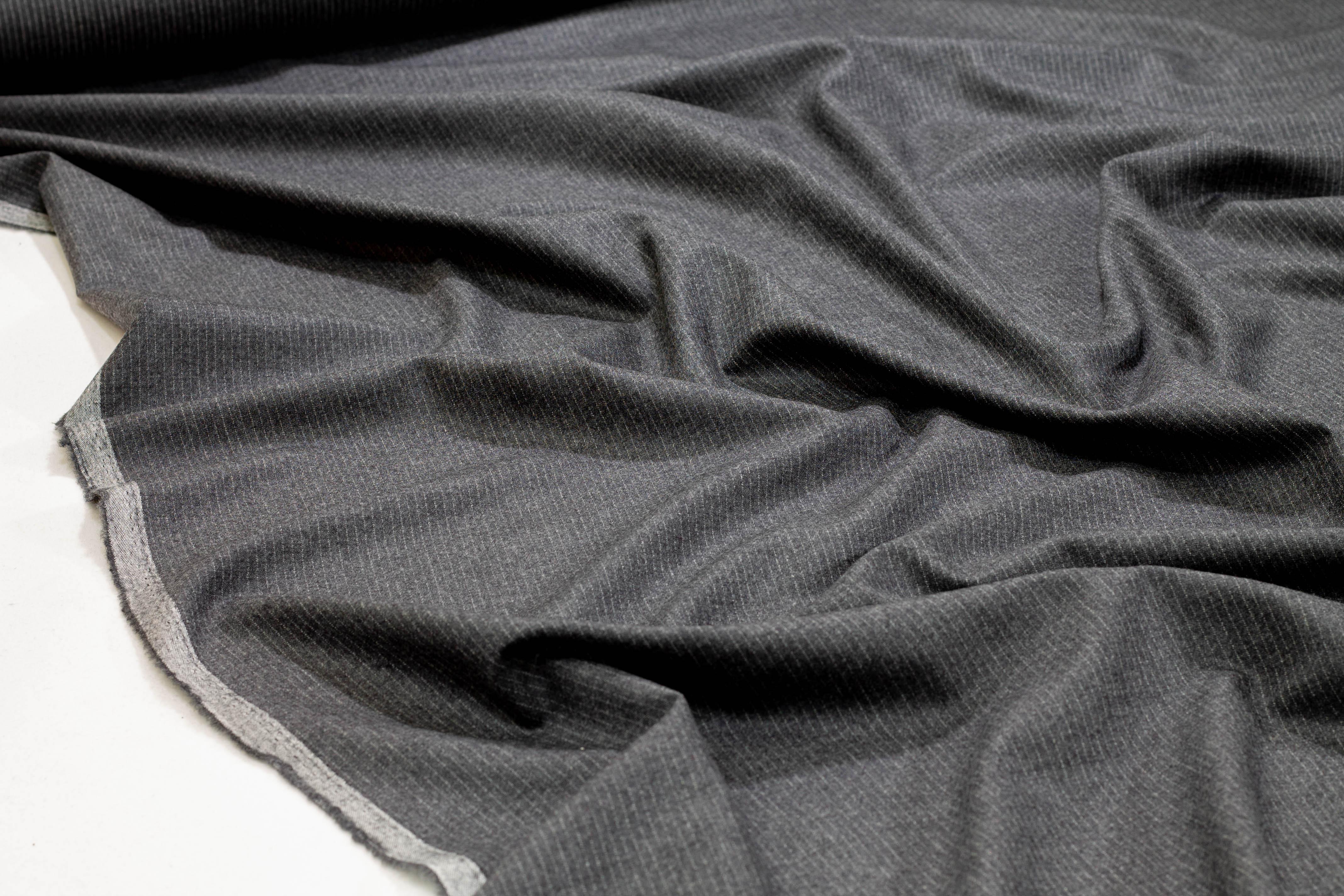 Charcoal Gray Pin Striped Italian Wool - Prime Fabrics