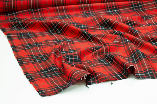 Tartan Italian Wool Suiting - Red, Black, White, Green - Prime Fabrics