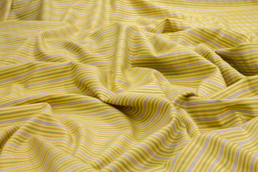 Striped Italian Wool Suiting - Yellow, Purple, Orange, and Green - Prime Fabrics