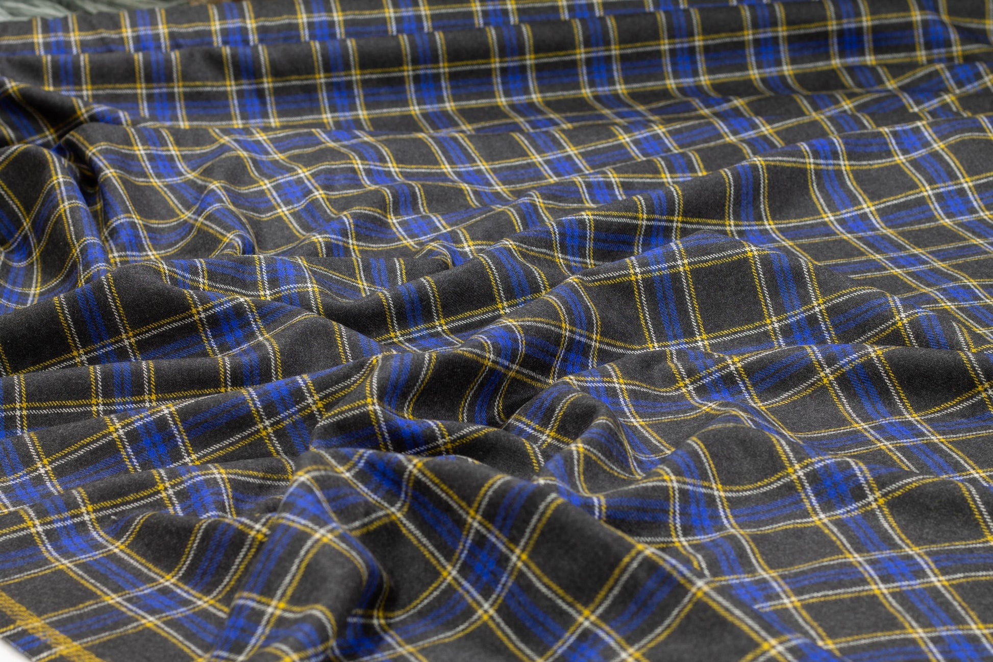 Gray, Blue, and Yellow Tartan Italian Wool Suiting - Prime Fabrics