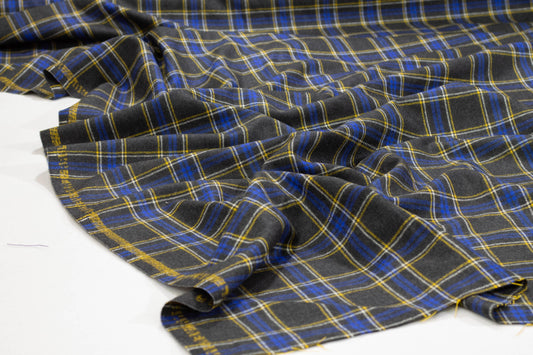 Gray, Blue, and Yellow Tartan Italian Wool Suiting - Prime Fabrics