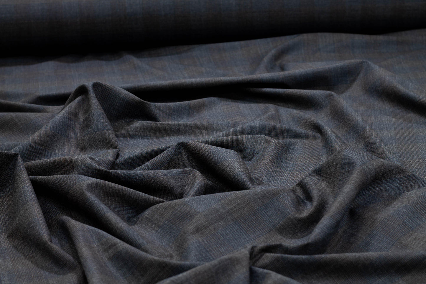 Charcoal Gray and Blue Stretch Italian Wool Suiting - Prime Fabrics