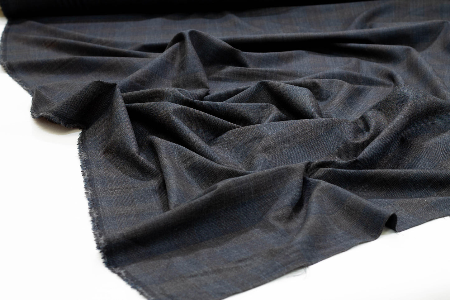Charcoal Gray and Blue Stretch Italian Wool Suiting - Prime Fabrics