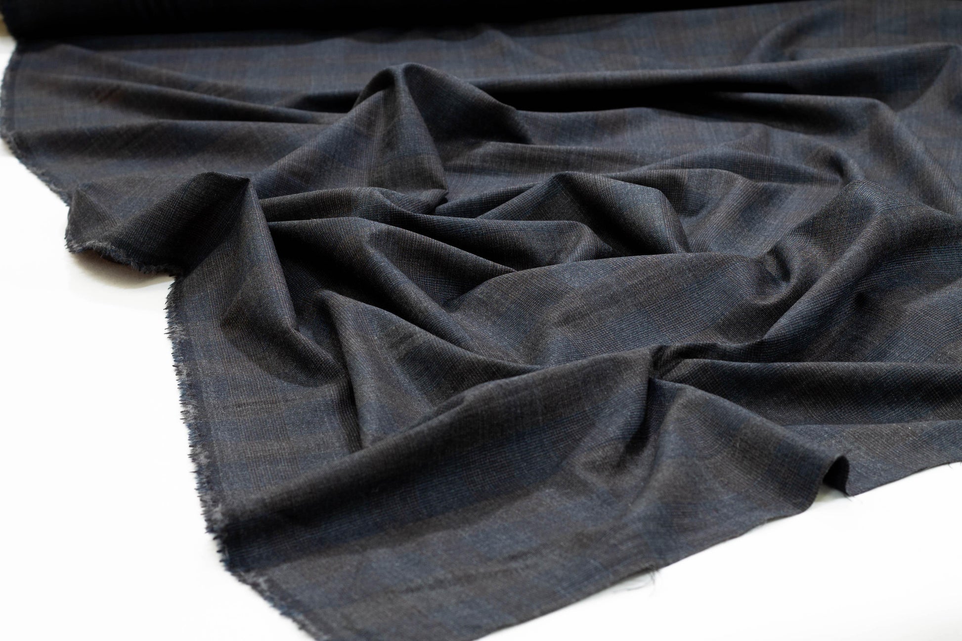Charcoal Gray and Blue Stretch Italian Wool Suiting - Prime Fabrics