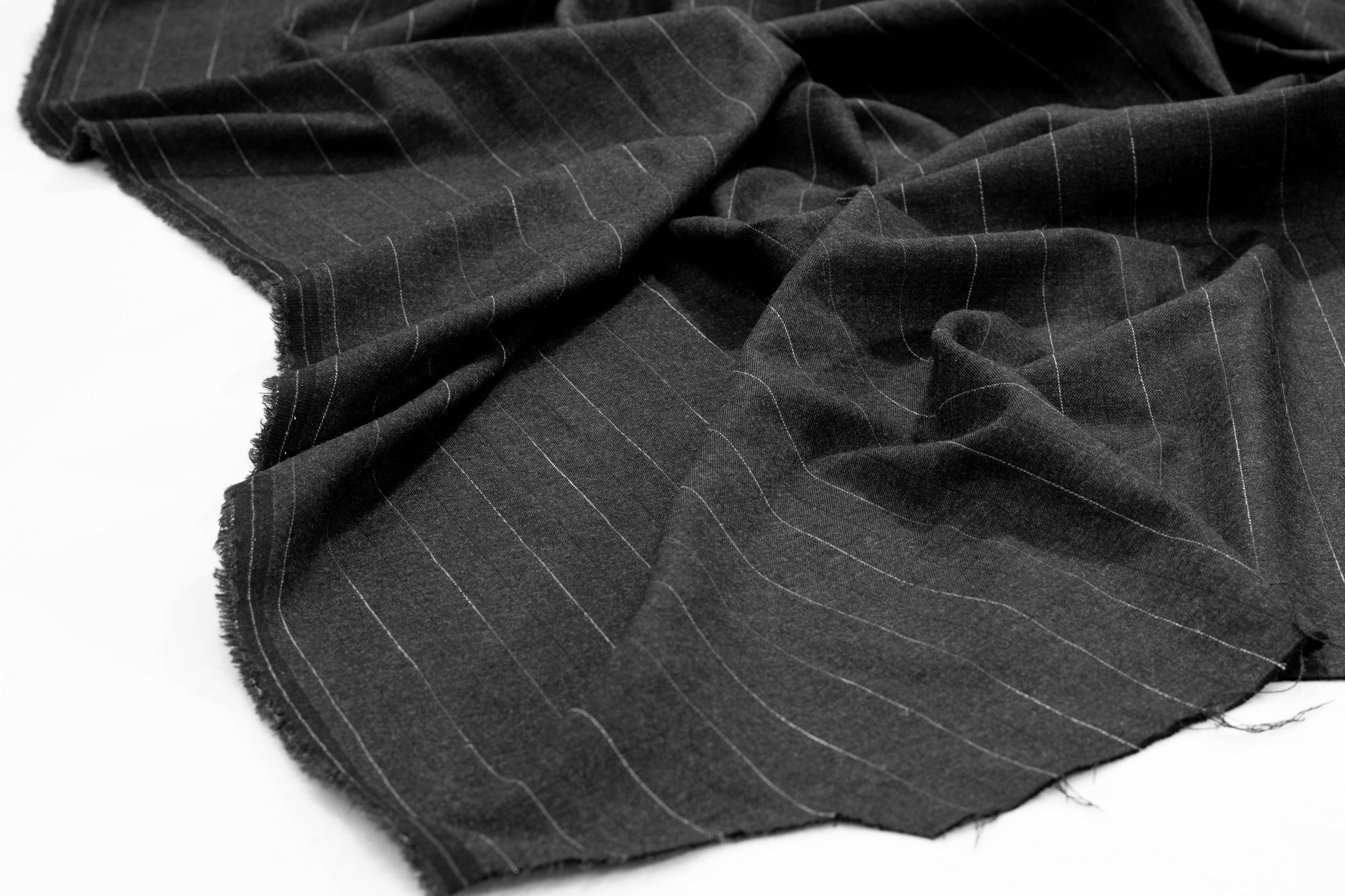 Charcoal Gray and White Pin Striped Italian Wool - Prime Fabrics