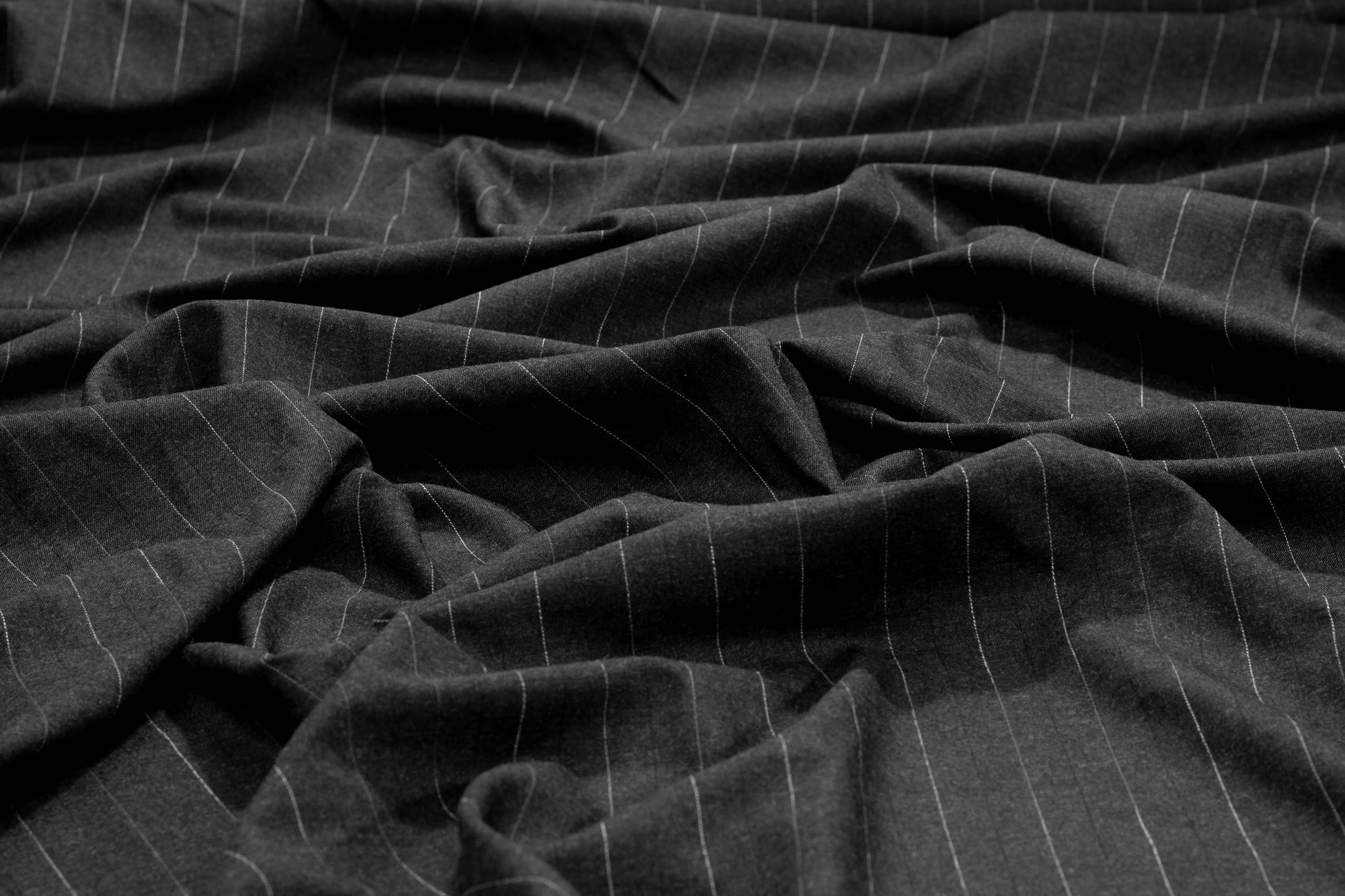 Charcoal Gray and White Pin Striped Italian Wool - Prime Fabrics