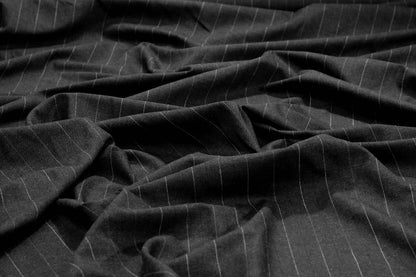 Charcoal Gray and White Pin Striped Italian Wool - Prime Fabrics