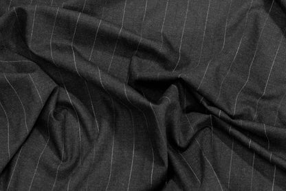Charcoal Gray and White Pin Striped Italian Wool - Prime Fabrics